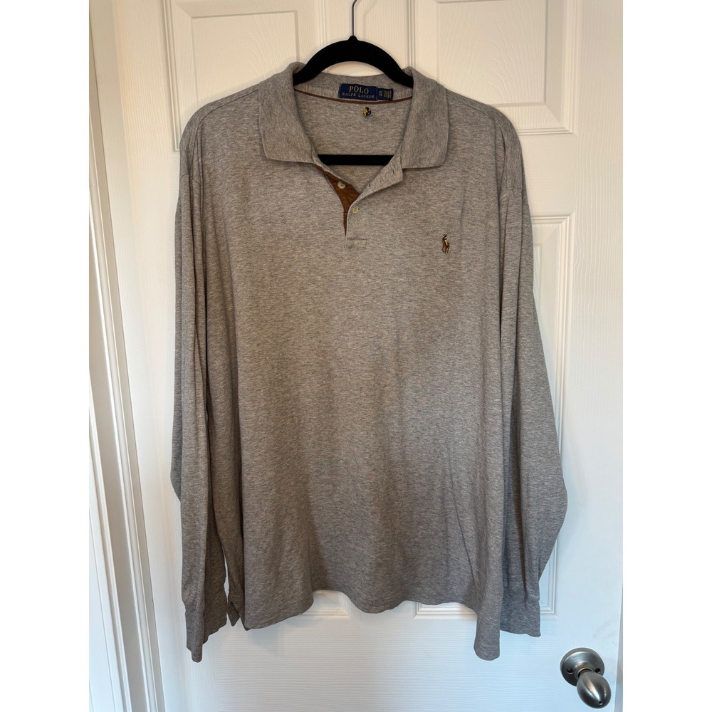 Polo Ralph Lauren Mens XL Classic Fit Long Sleeve Polo Shirt Heather Grey Cotton